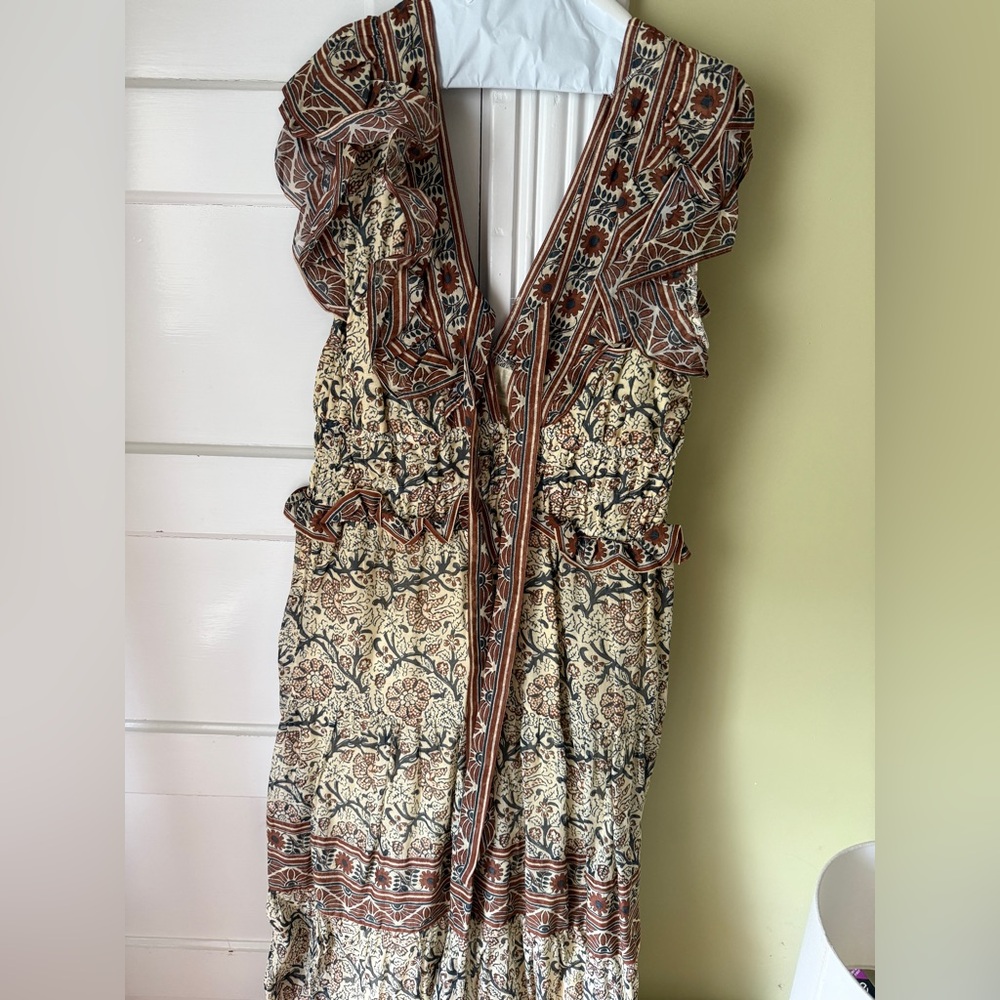 Sea New York Brown Cream Ruched Ruffled Maxi Sundress - Picture 2 of 3